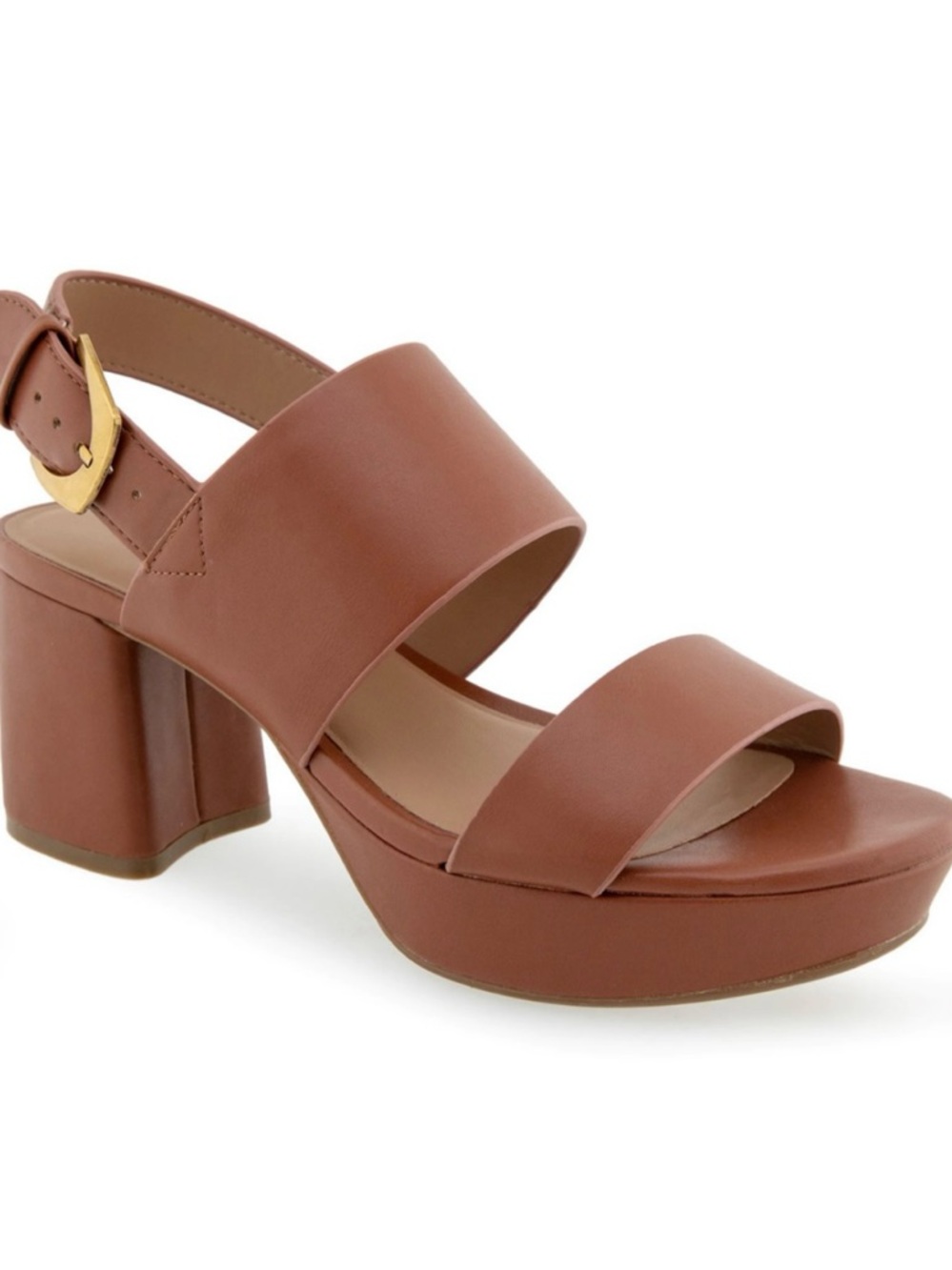 AEROSOLES Camilia Cognac Faux Leather Platform Block Heel Sandals size 11 NWT